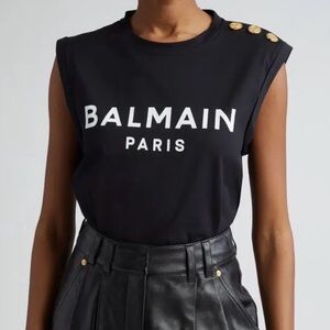 Balmain Logo Tank Top with Button Detail